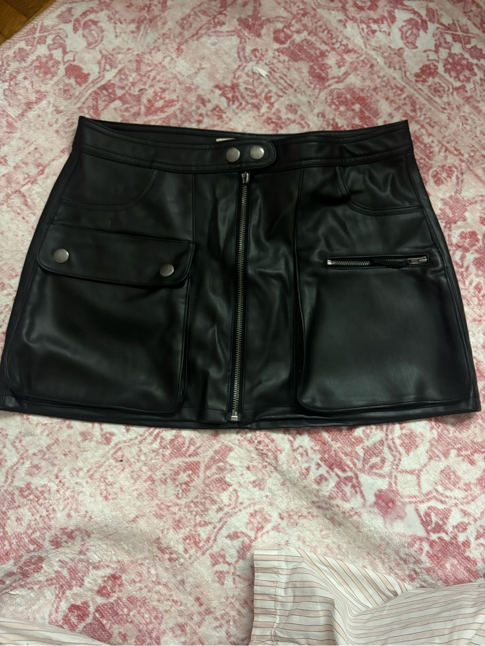 Aeropostale Black Faux Leather Mini Skirt with Front Zip